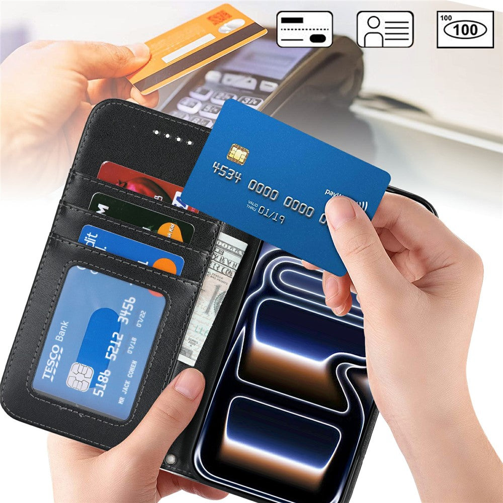 For iPhone 17 Pro Case Textured Leather Wallet Phone Cover with Strap