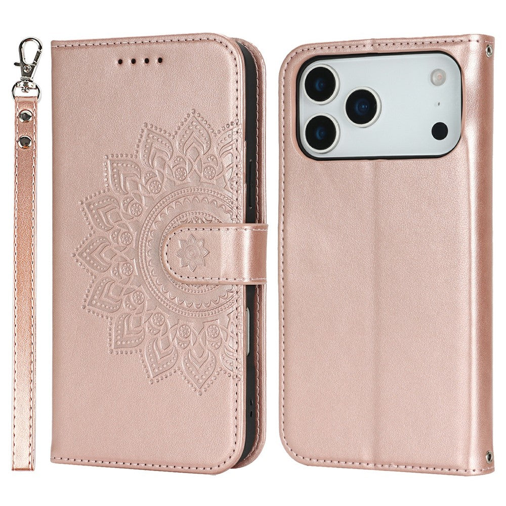 For iPhone 17 Pro Case Textured Leather Wallet Phone Cover with Strap