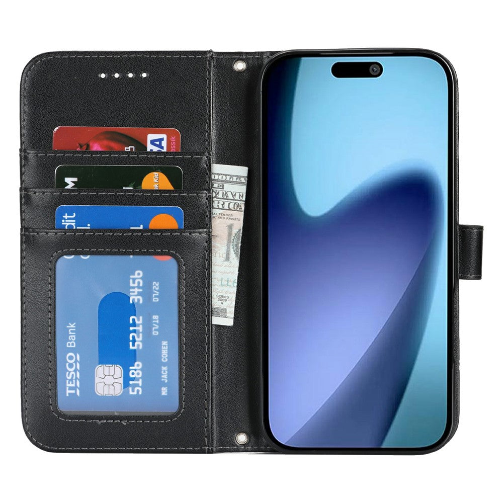 For iPhone Air Case Textured Leather Wallet Phone Cover with Strap