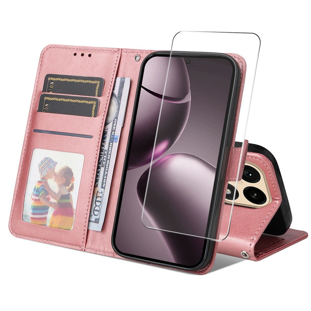 ENKAY HAT PRINCE For Xiaomi 15T Wallet Case Calf Texture Leather Phone Stand Cover with 0.18mm Screen Protector / Strap