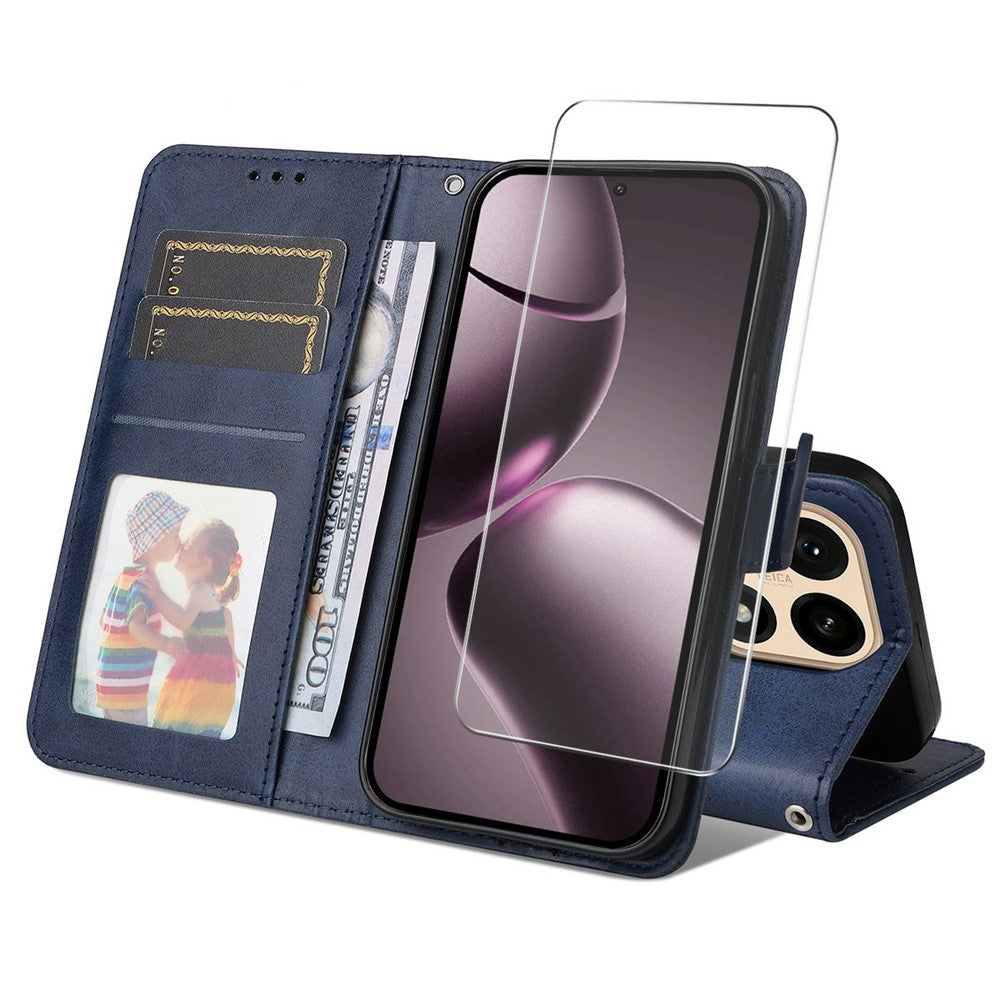 ENKAY HAT PRINCE For Xiaomi 15T Wallet Case Calf Texture Leather Phone Stand Cover with 0.18mm Screen Protector / Strap