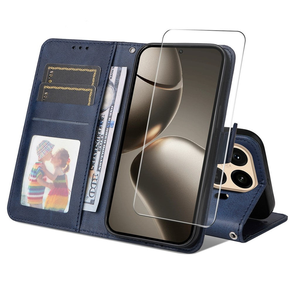 ENKAY HAT PRINCE For Xiaomi 15T Pro Wallet Case Calf Texture Leather Phone Stand Cover with 0.18mm Screen Protector / Strap