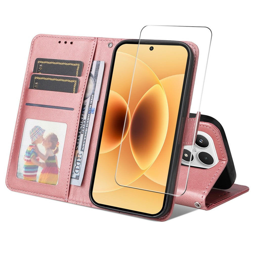 ENKAY HAT PRINCE For Xiaomi 17 Wallet Case Calf Texture Leather Phone Stand Cover with 0.18mm Screen Protector / Strap