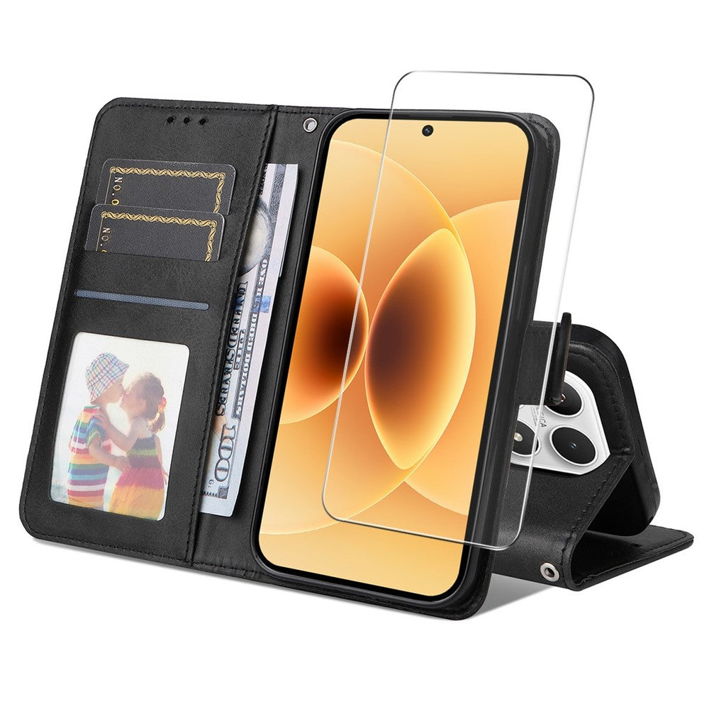 ENKAY HAT PRINCE For Xiaomi 17 Wallet Case Calf Texture Leather Phone Stand Cover with 0.18mm Screen Protector / Strap