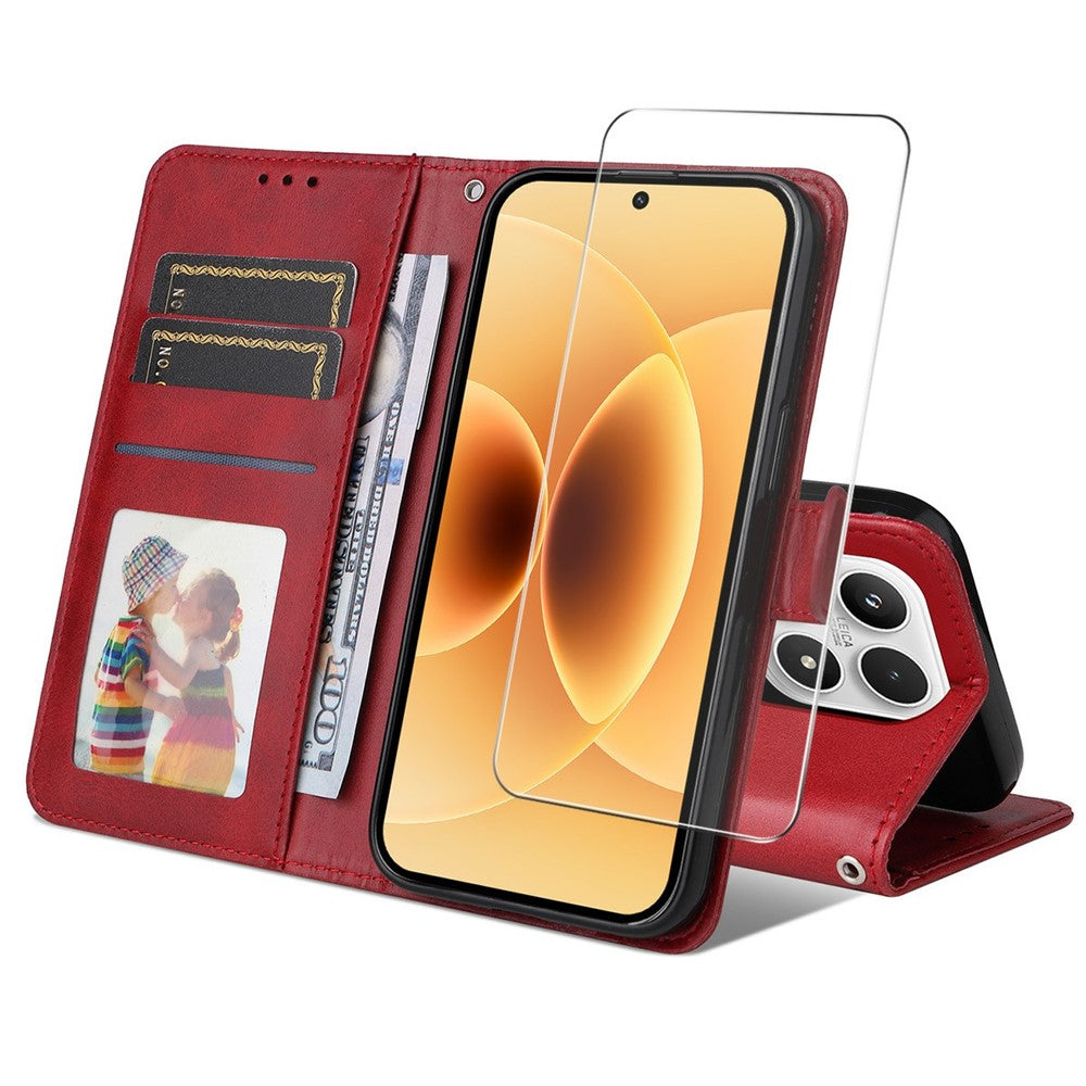 ENKAY HAT PRINCE For Xiaomi 17 Wallet Case Calf Texture Leather Phone Stand Cover with 0.18mm Screen Protector / Strap