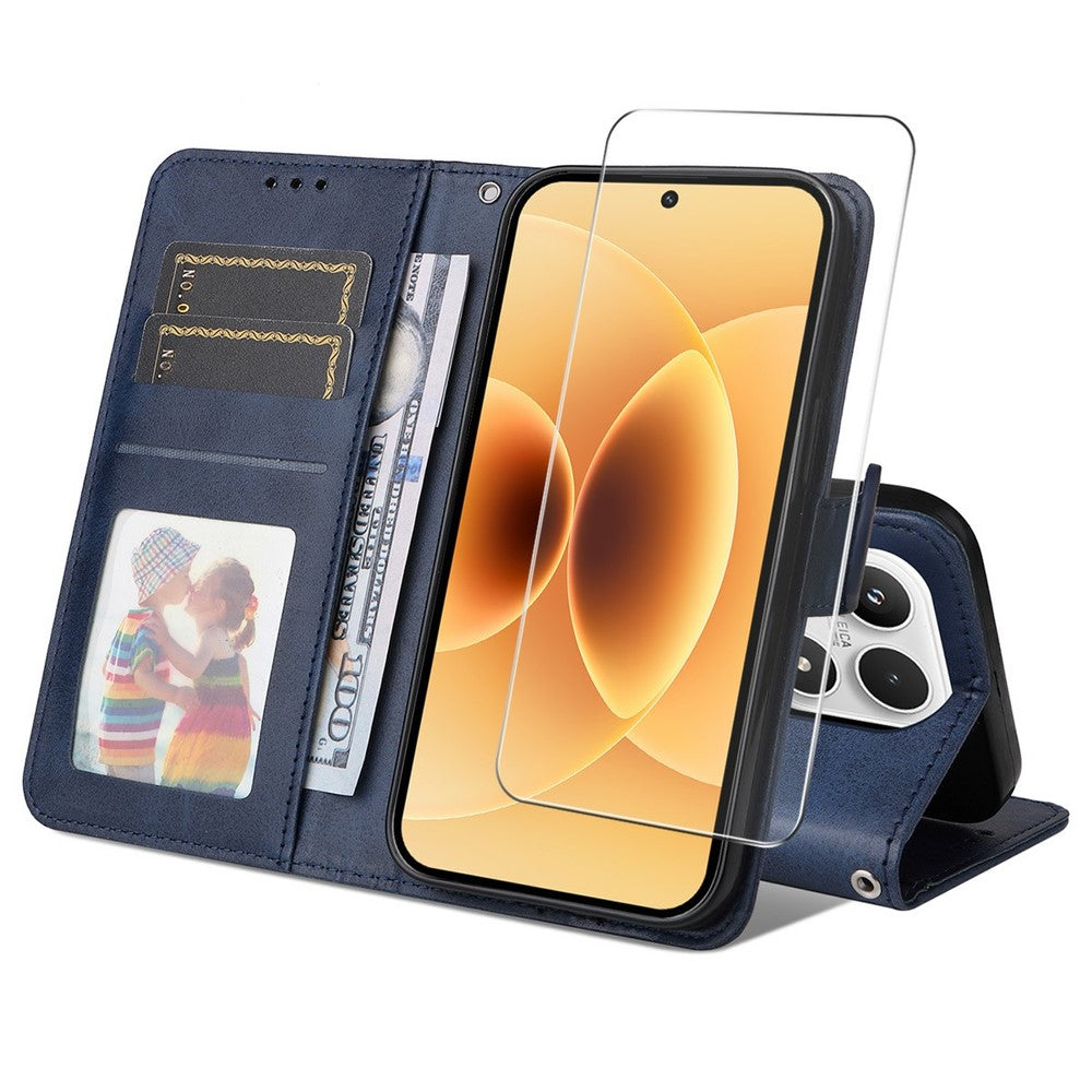 ENKAY HAT PRINCE For Xiaomi 17 Wallet Case Calf Texture Leather Phone Stand Cover with 0.18mm Screen Protector / Strap