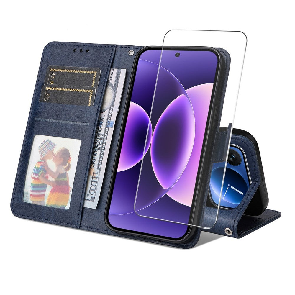 ENKAY HAT PRINCE For Xiaomi 17 Pro Wallet Case Calf Texture Leather Phone Stand Cover with 0.18mm Screen Protector / Strap