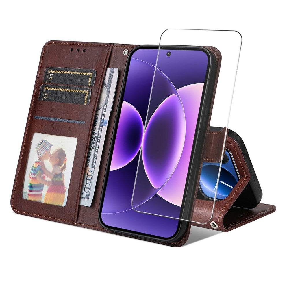 ENKAY HAT PRINCE For Xiaomi 17 Pro Max Wallet Case Calf Texture Leather Phone Stand Cover with 0.18mm Screen Protector / Strap