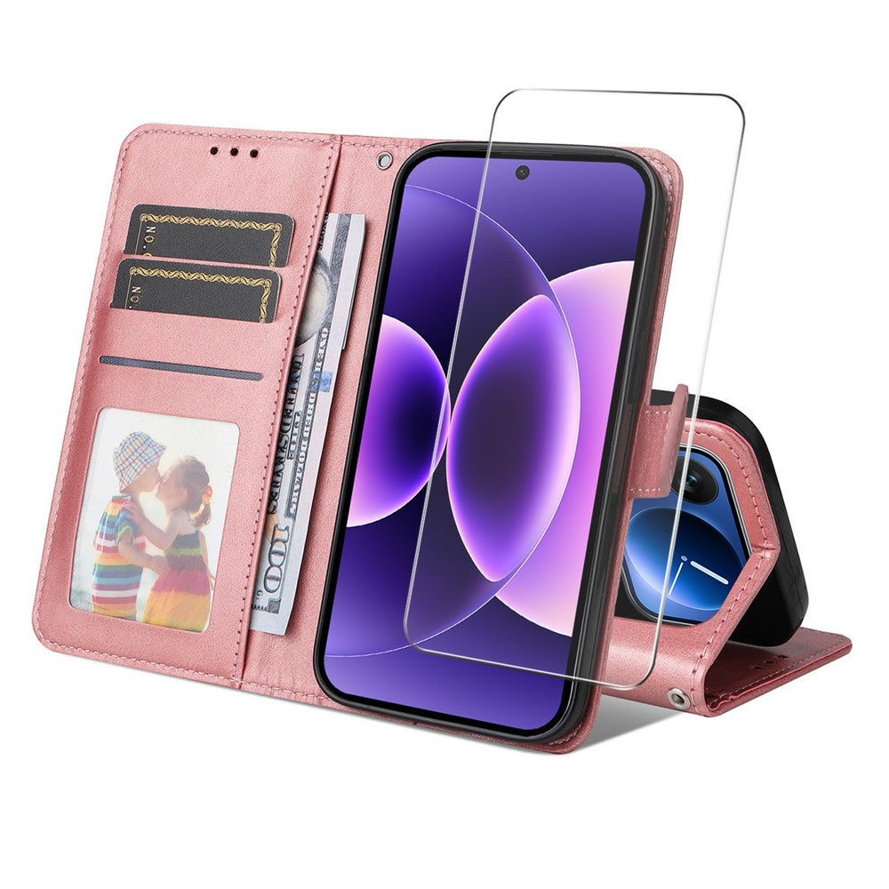 ENKAY HAT PRINCE For Xiaomi 17 Pro Max Wallet Case Calf Texture Leather Phone Stand Cover with 0.18mm Screen Protector / Strap