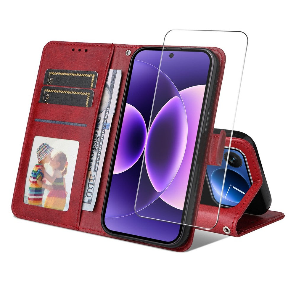 ENKAY HAT PRINCE For Xiaomi 17 Pro Max Wallet Case Calf Texture Leather Phone Stand Cover with 0.18mm Screen Protector / Strap