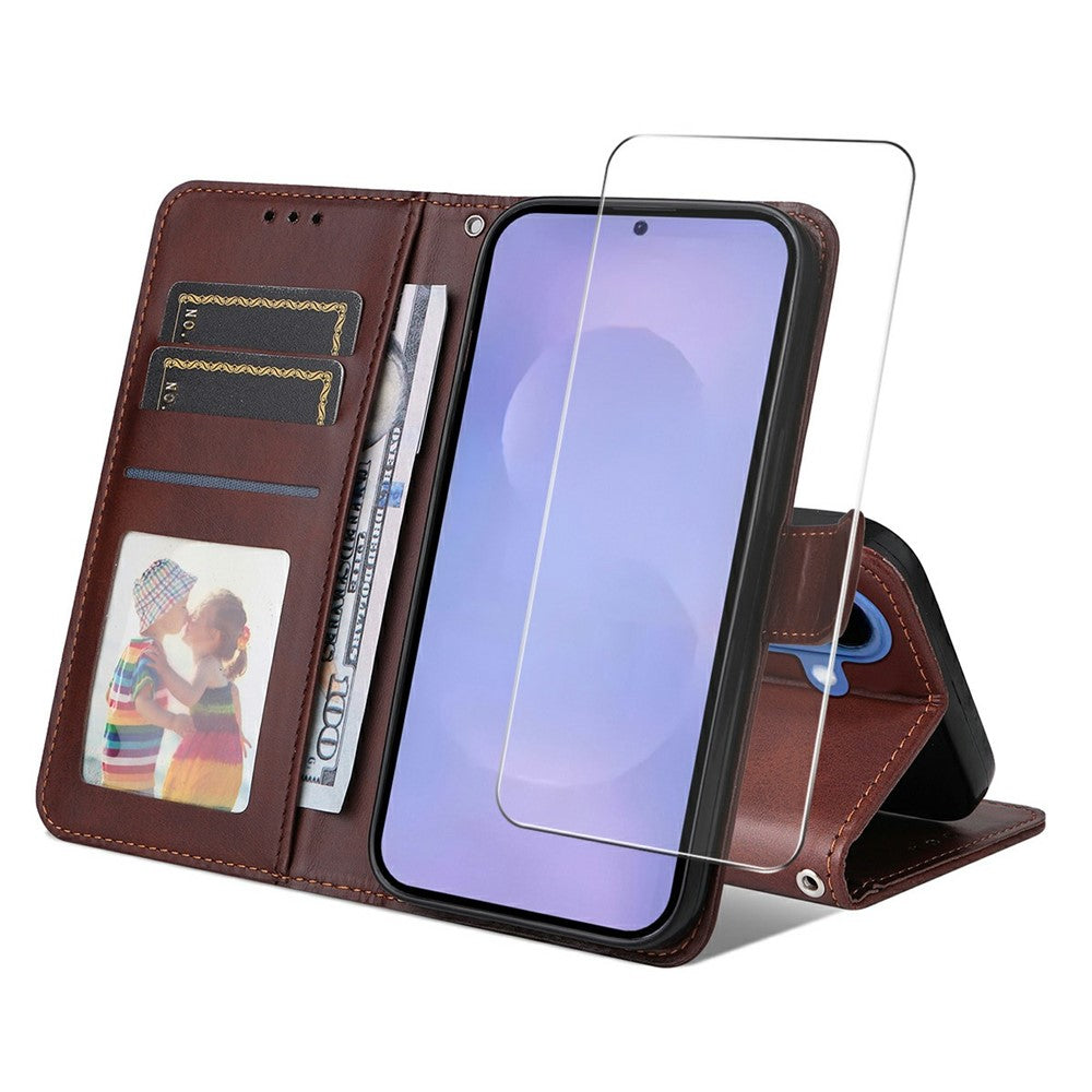 ENKAY HAT PRINCE For Samsung Galaxy S26 / S26 Pro Wallet Case Calf Texture Leather Phone Stand Cover with 0.18mm Screen Protector / Strap