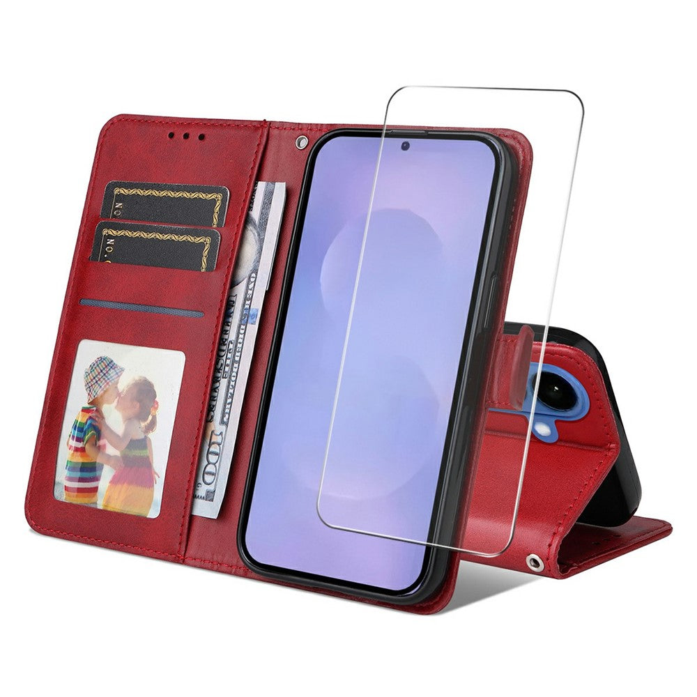 Funda tipo cartera ENKAY HAT PRINCE para Samsung Galaxy S26 / S26 Pro, de piel texturizada de becerro, con soporte, protector de pantalla de 0,18 mm y correa.