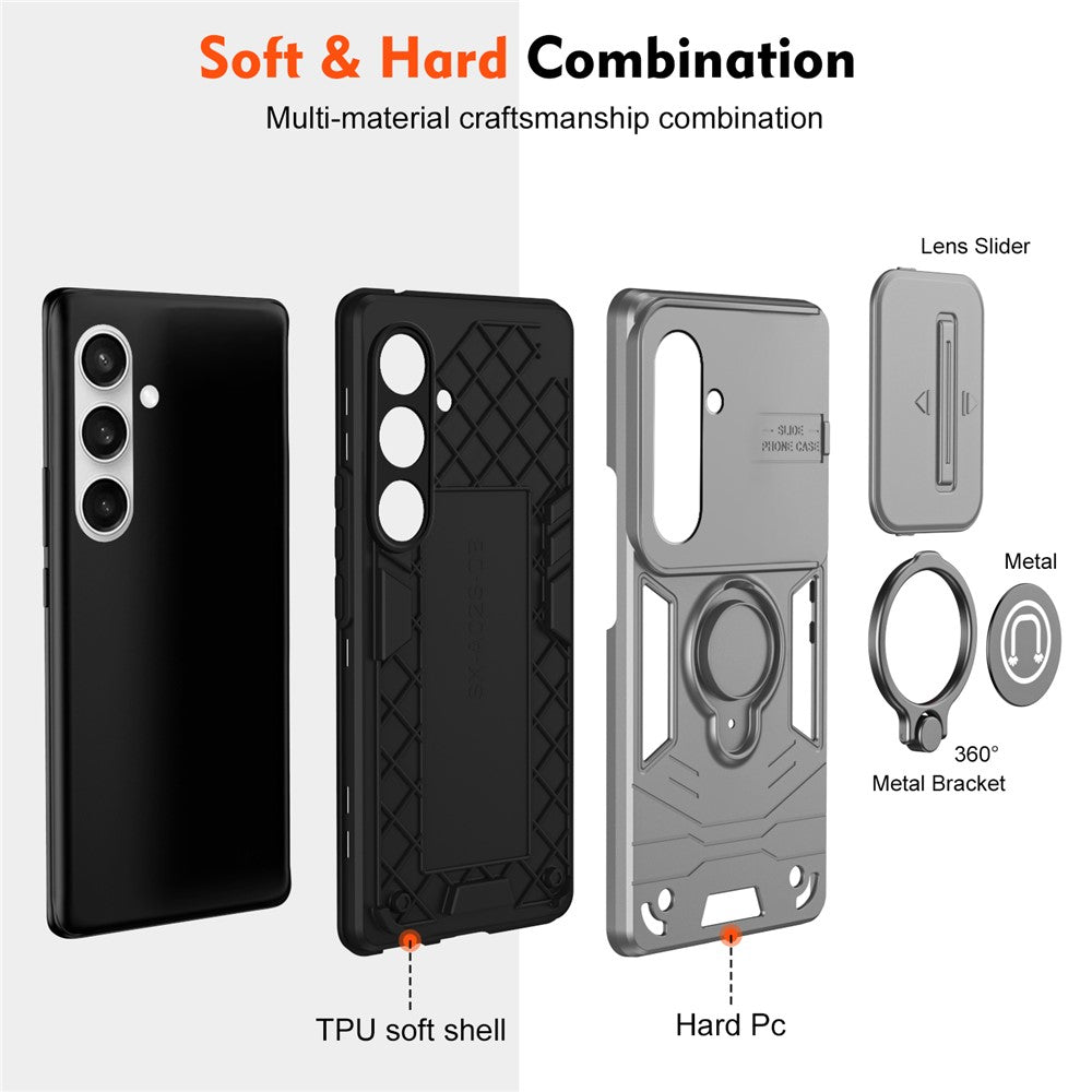 For Samsung Galaxy S25 FE Case Slide Camshield Kickstand PC + TPU Phone Cover