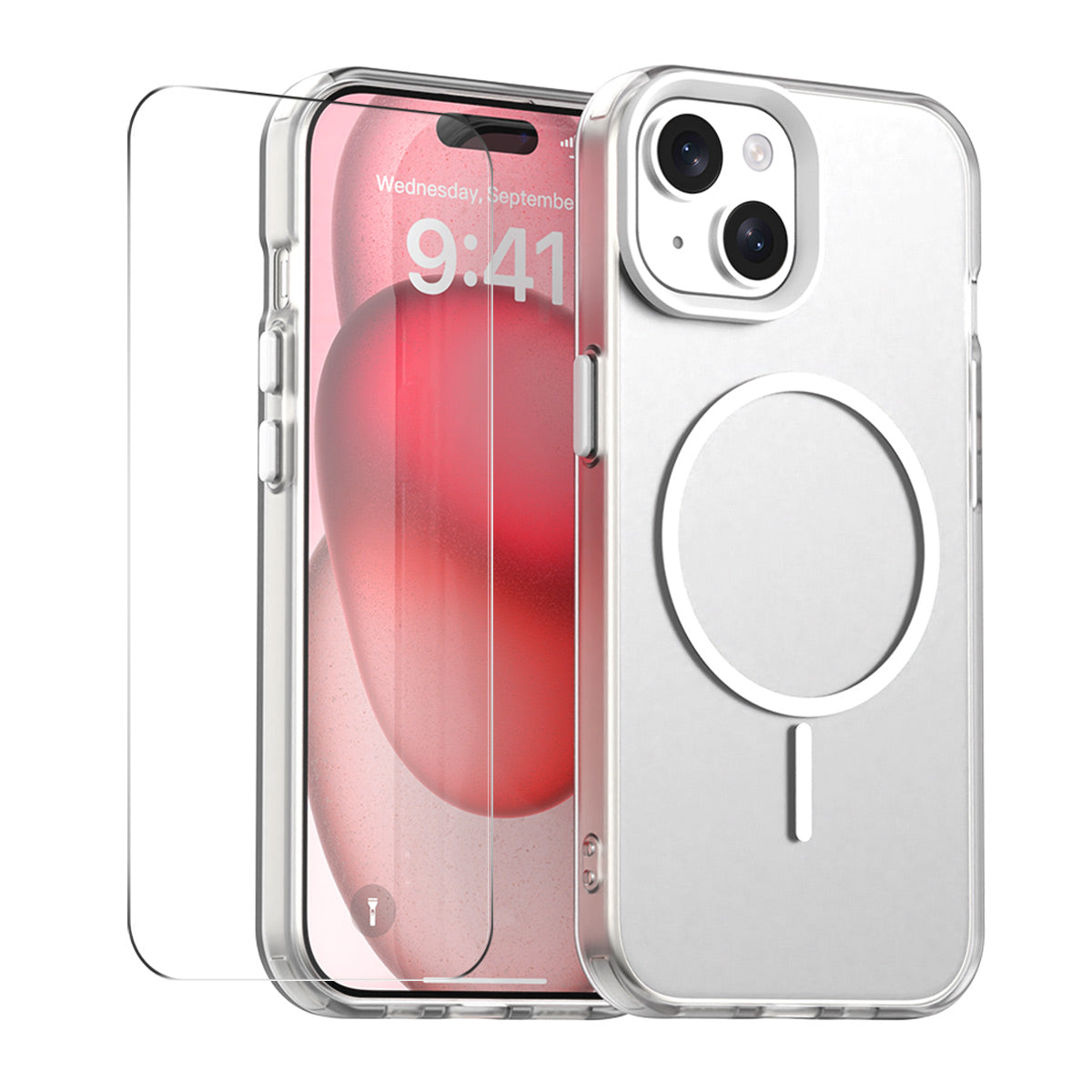 For iPhone 15 Case with 9H Tempered Glass ENKAY HAT PRINCE PC TPU Phone Cover Compatible with MagSafe