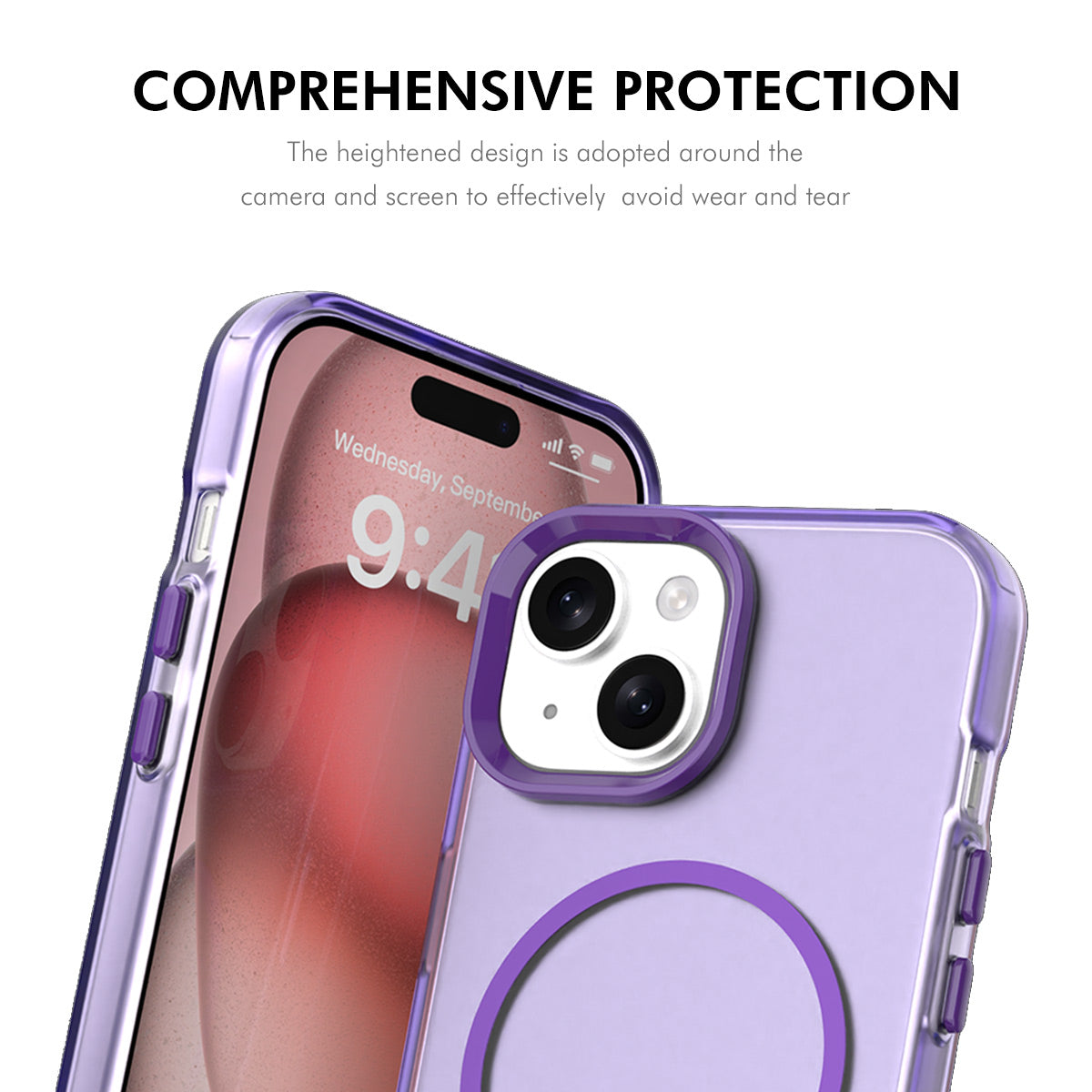 For iPhone 15 Case with 9H Tempered Glass ENKAY HAT PRINCE PC TPU Phone Cover Compatible with MagSafe