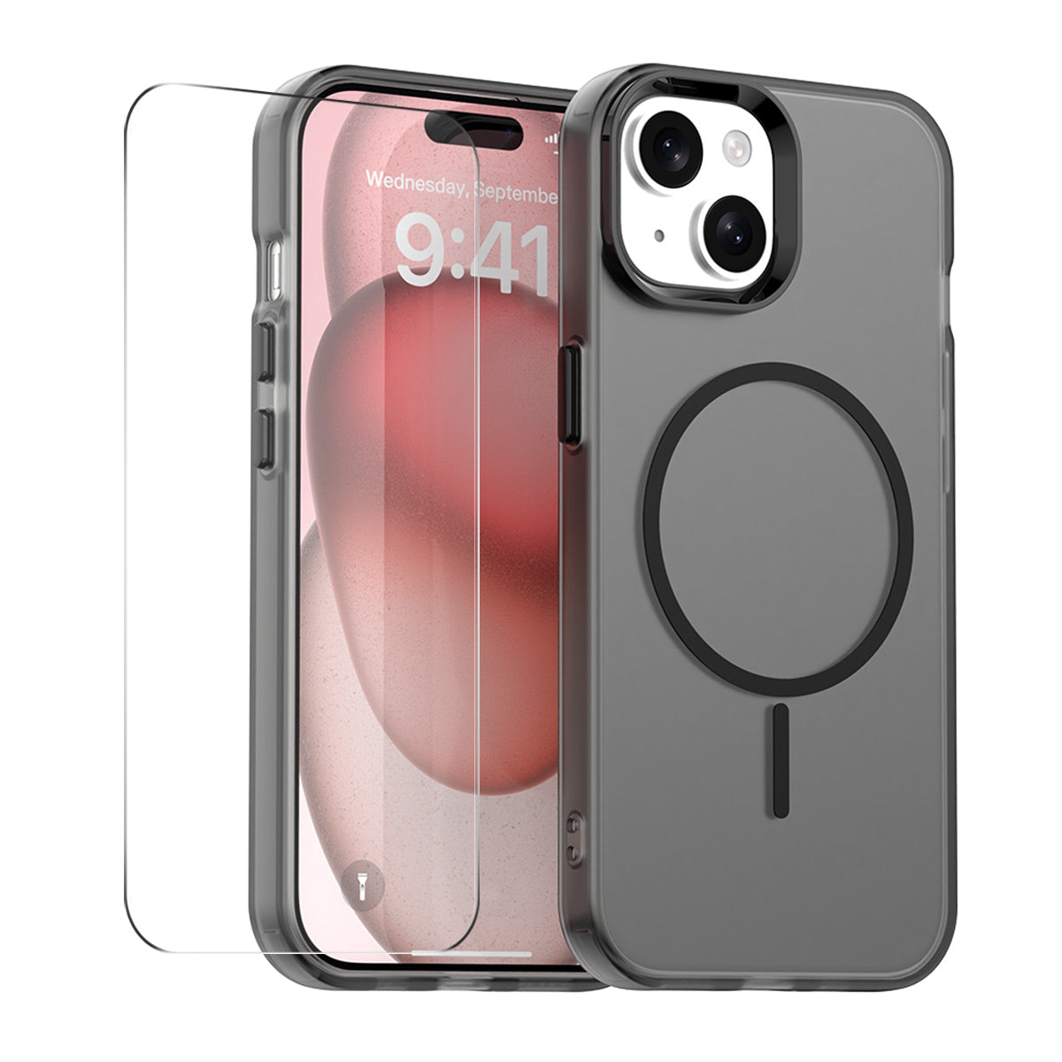 For iPhone 15 Case with 9H Tempered Glass ENKAY HAT PRINCE PC TPU Phone Cover Compatible with MagSafe