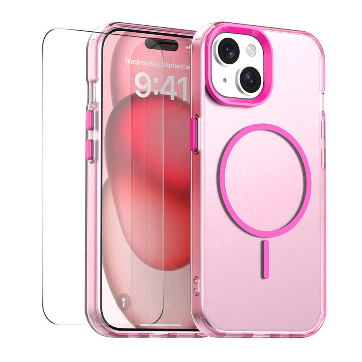 For iPhone 15 Case with 9H Tempered Glass ENKAY HAT PRINCE PC TPU Phone Cover Compatible with MagSafe