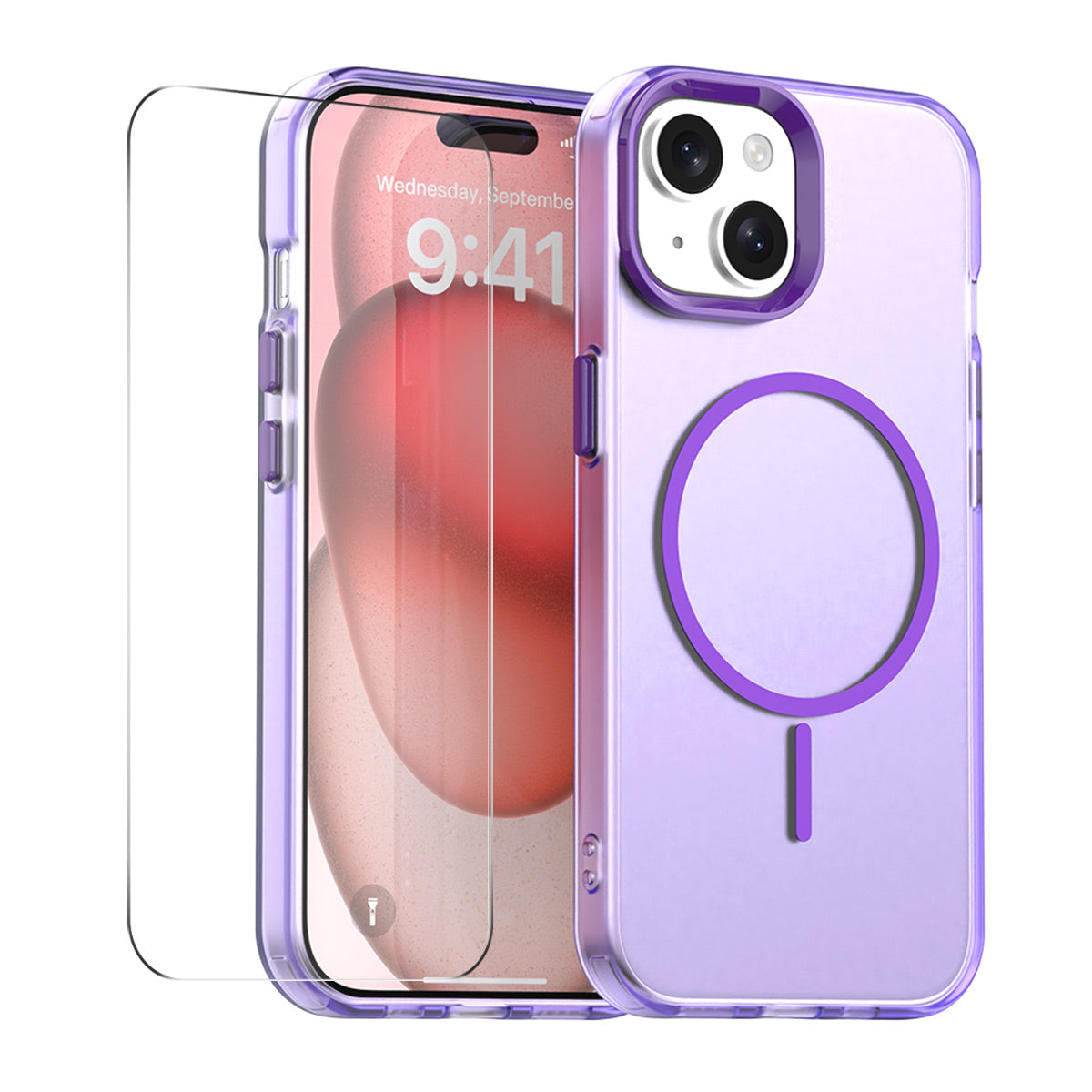 For iPhone 15 Case with 9H Tempered Glass ENKAY HAT PRINCE PC TPU Phone Cover Compatible with MagSafe