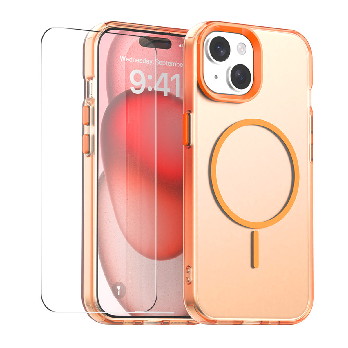 For iPhone 14 Case with 9H Tempered Glass ENKAY HAT PRINCE PC TPU Phone Cover Compatible with MagSafe
