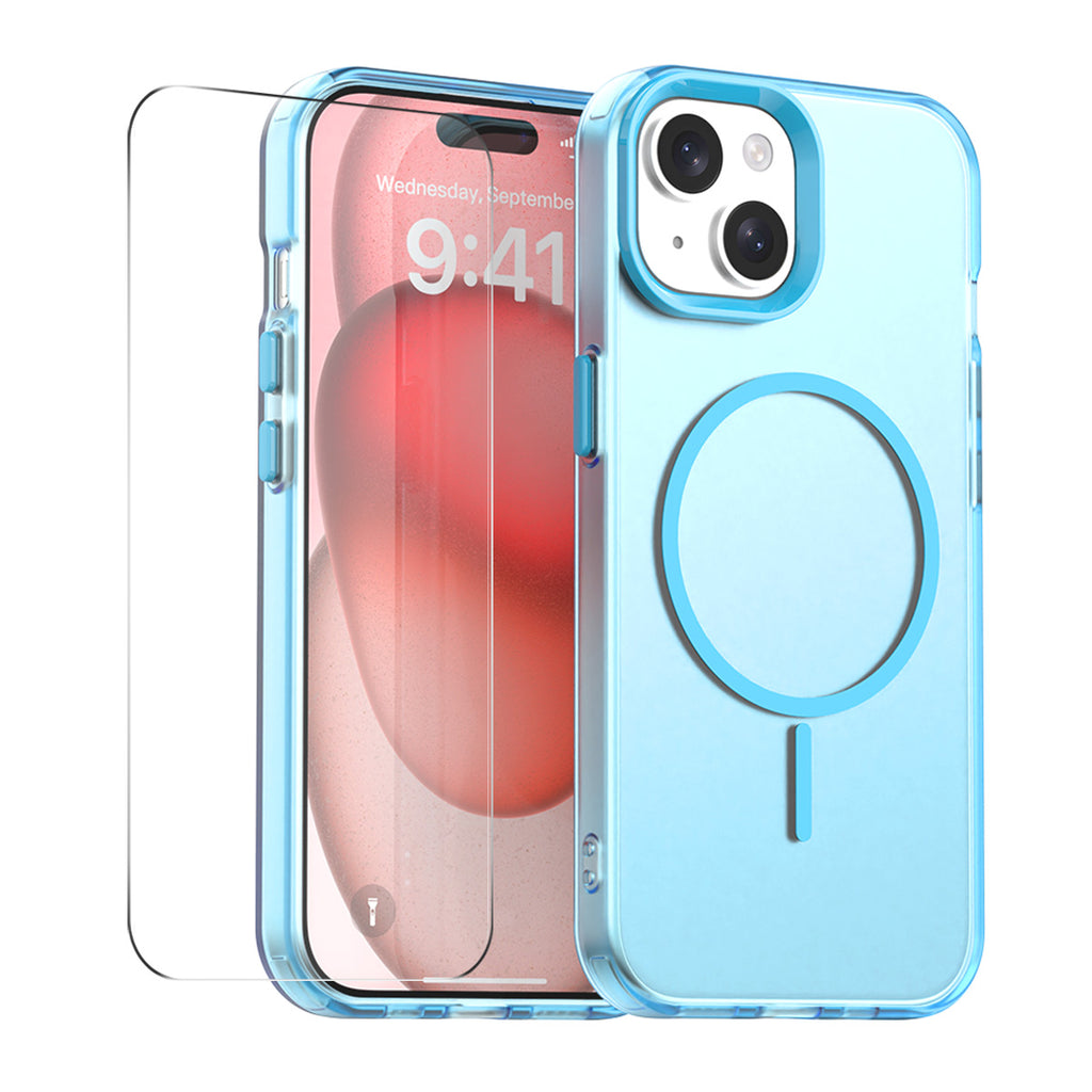 For iPhone 14 Case with 9H Tempered Glass ENKAY HAT PRINCE PC TPU Phone Cover Compatible with MagSafe
