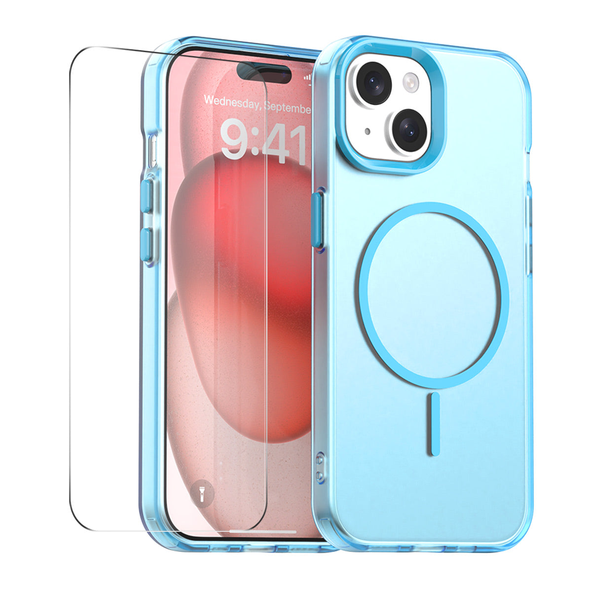 For iPhone 15 Plus Case with 9H Tempered Glass ENKAY HAT PRINCE PC TPU Phone Cover Compatible with MagSafe