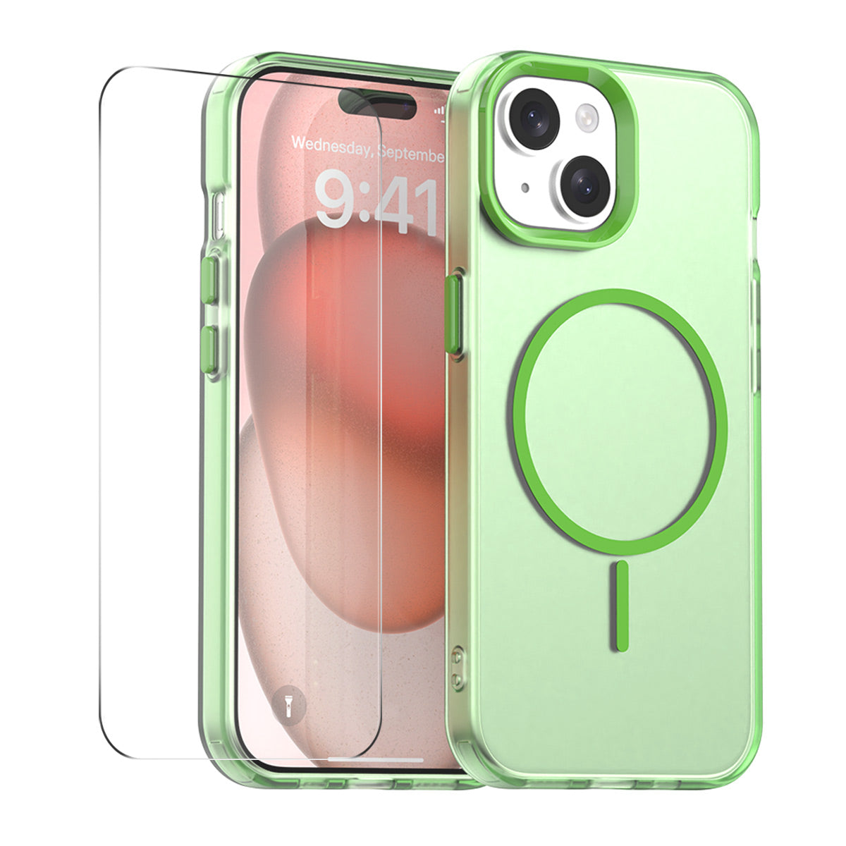 For iPhone 15 Plus Case with 9H Tempered Glass ENKAY HAT PRINCE PC TPU Phone Cover Compatible with MagSafe