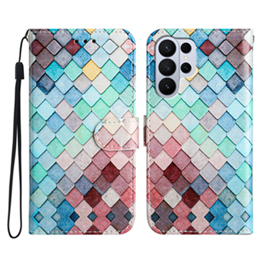 Funda tipo cartera para Samsung Galaxy S26 Ultra con estampado, de piel sintética, con soporte y correa. 