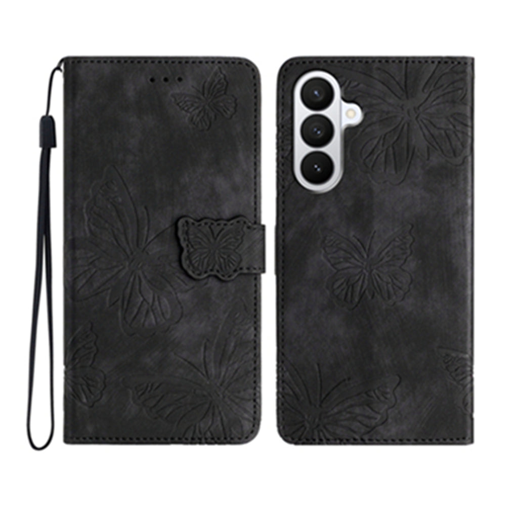 Étui portefeuille à rabat en cuir souple avec motif papillon pour Samsung Galaxy S26 Pro 