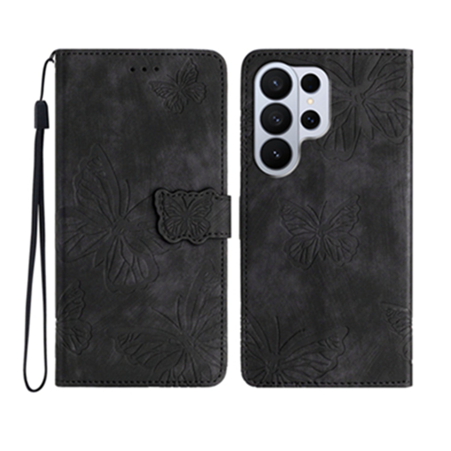 For Samsung Galaxy S26 Ultra Case Butterfly Design Flip Wallet Leather Phone Cover Skin-Touch