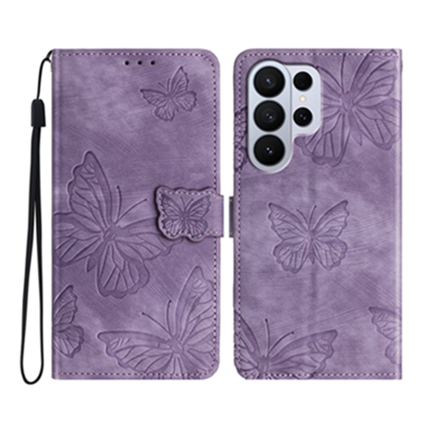For Samsung Galaxy S26 Ultra Case Butterfly Design Flip Wallet Leather Phone Cover Skin-Touch