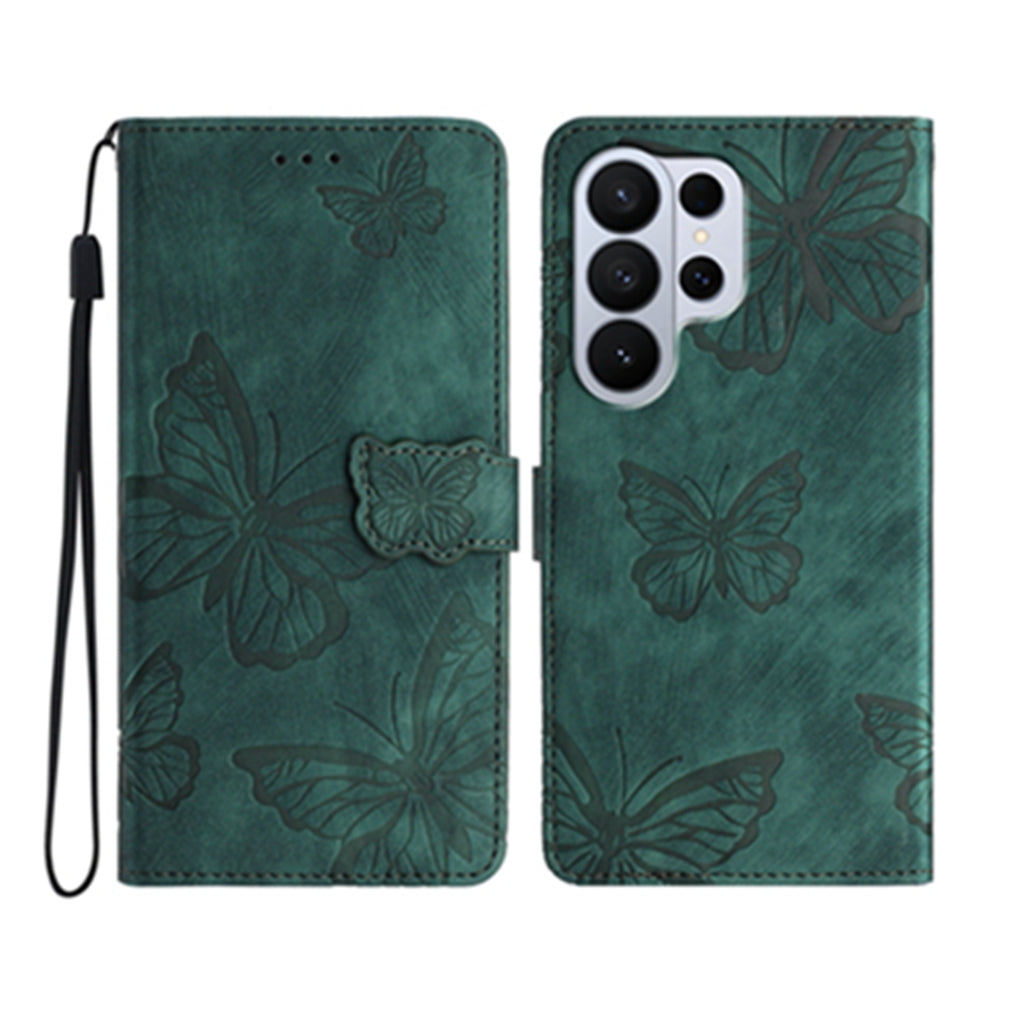 For Samsung Galaxy S26 Ultra Case Butterfly Design Flip Wallet Leather Phone Cover Skin-Touch