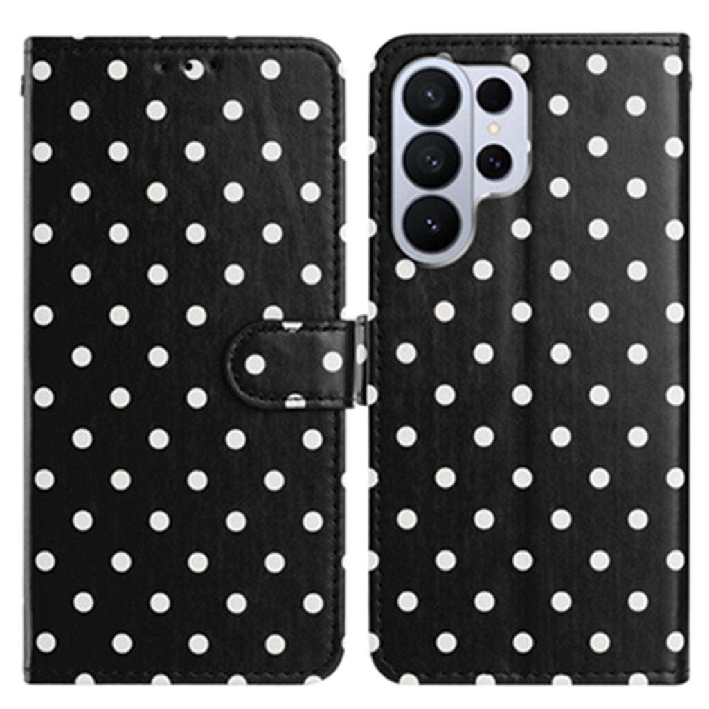 For Samsung Galaxy S26 Ultra Leather Case Polka Dot Pattern Wallet Stand Folio Phone Cover