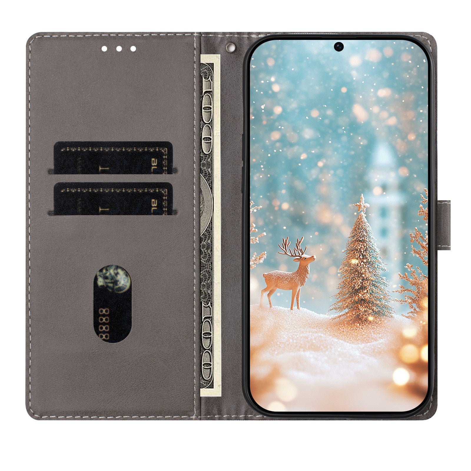 For iPhone 17 Case Christmas Themed Pattern Printing PU Leather Wallet Phone Cover with Wrist Strap
