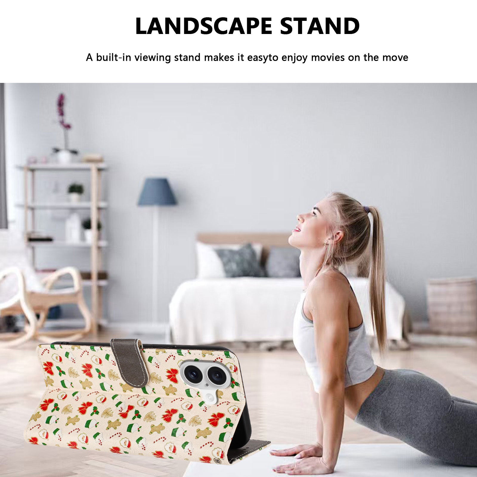 For iPhone 17 Case Christmas Themed Pattern Printing PU Leather Wallet Phone Cover with Wrist Strap