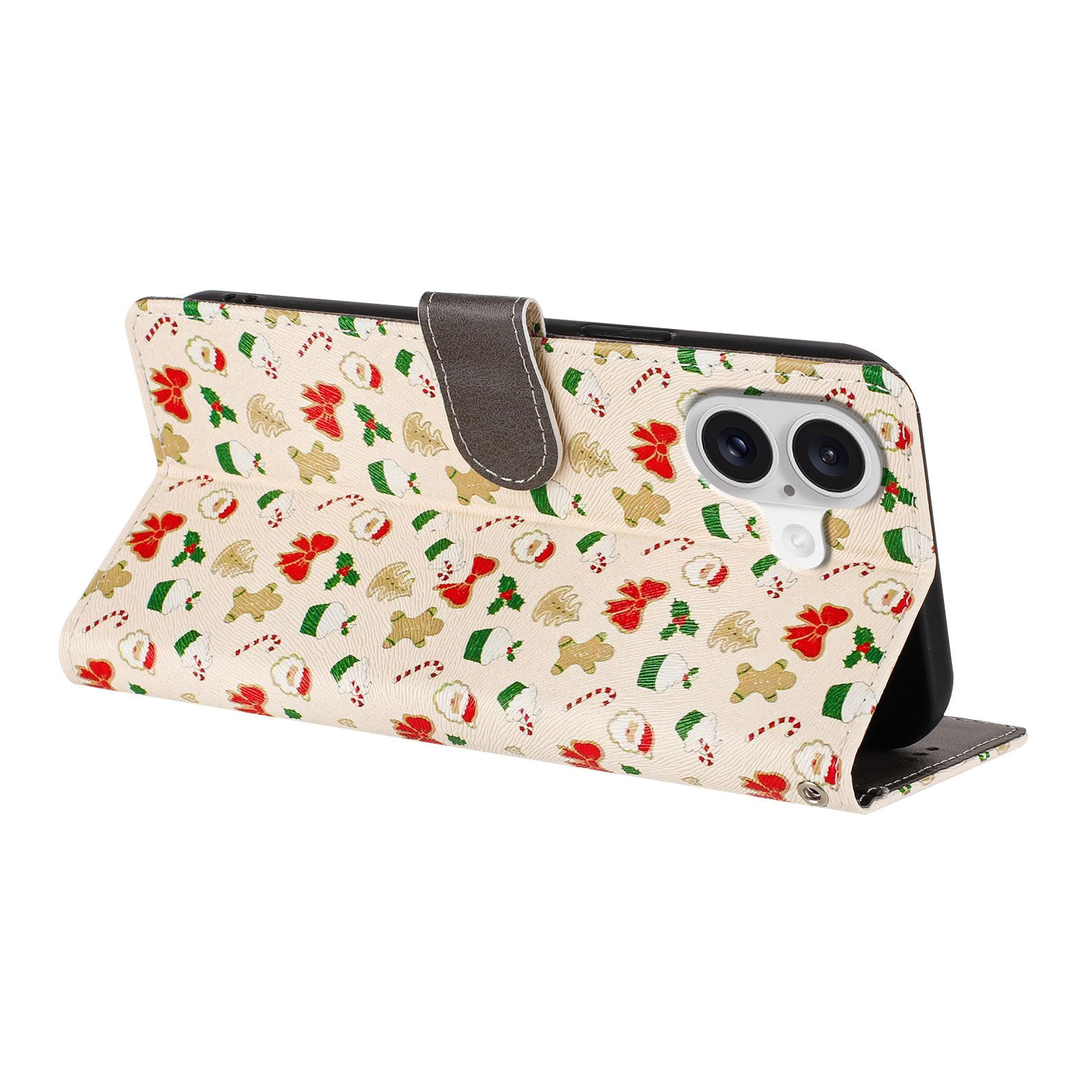 For iPhone 17 Case Christmas Themed Pattern Printing PU Leather Wallet Phone Cover with Wrist Strap