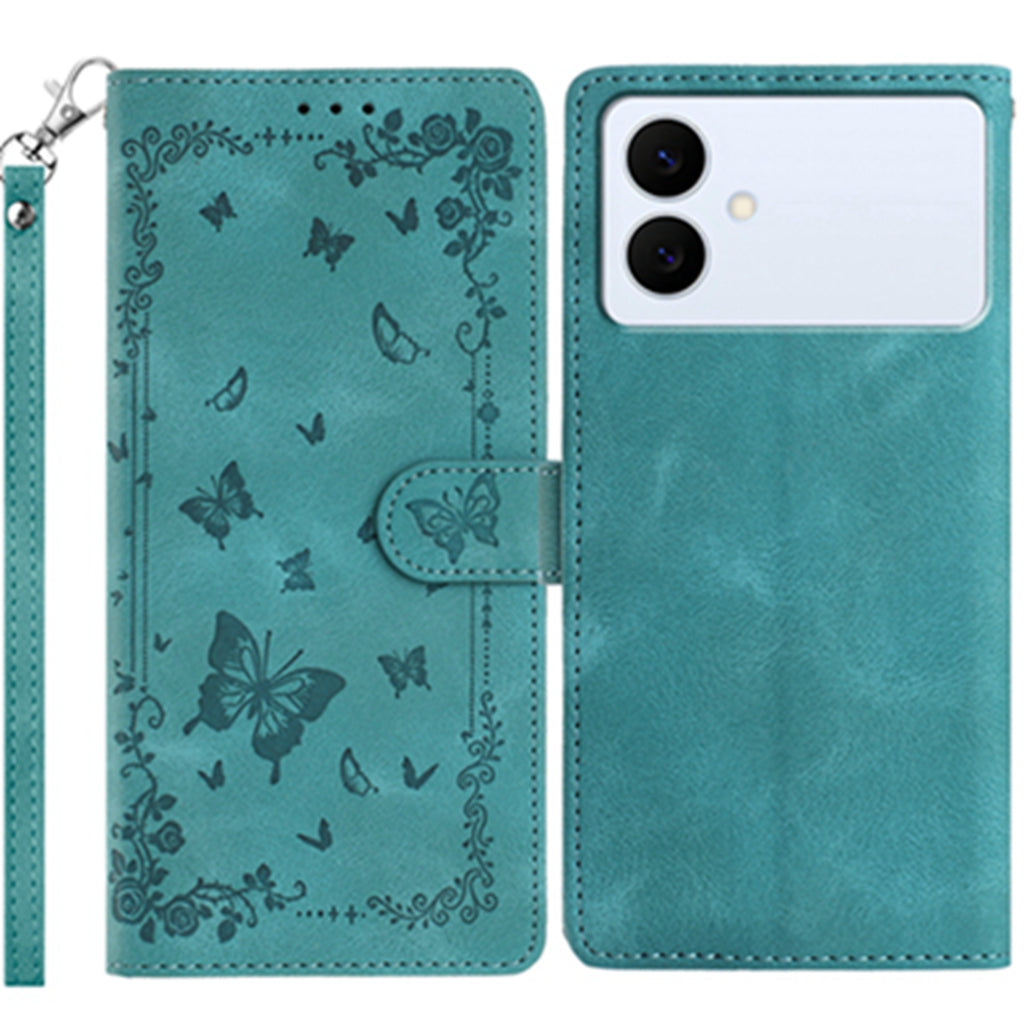 For Samsung Galaxy S26 Edge Case Garden Imprinted PU Leather Wallet Phone Cover with Wrist Strap