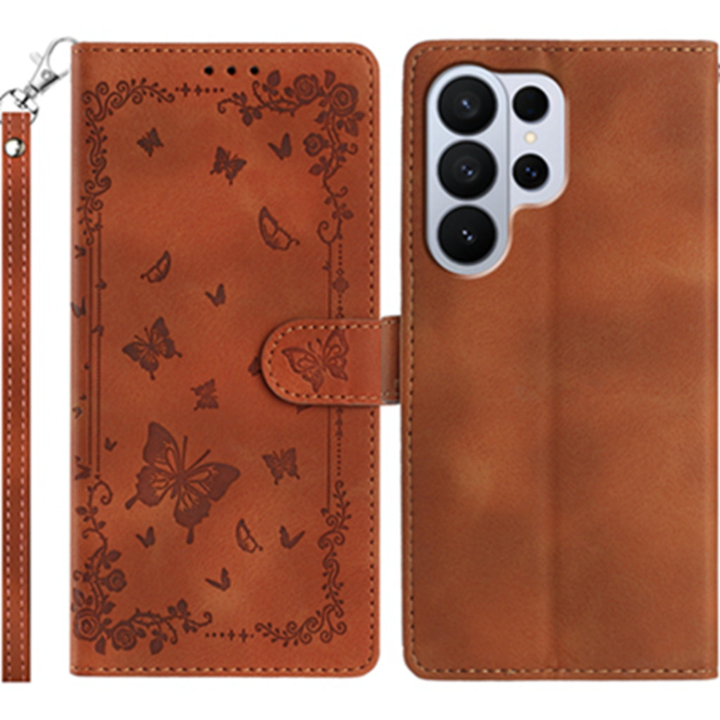 For Samsung Galaxy S26 Ultra Case Garden Imprinted PU Leather Wallet Phone Cover with Wrist Strap