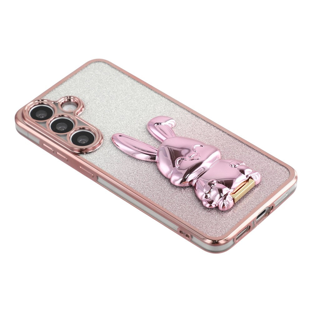 For Samsung Galaxy S25 Case Electroplating Glitter Rabbit PC + TPU Phone Cover with Kickstand