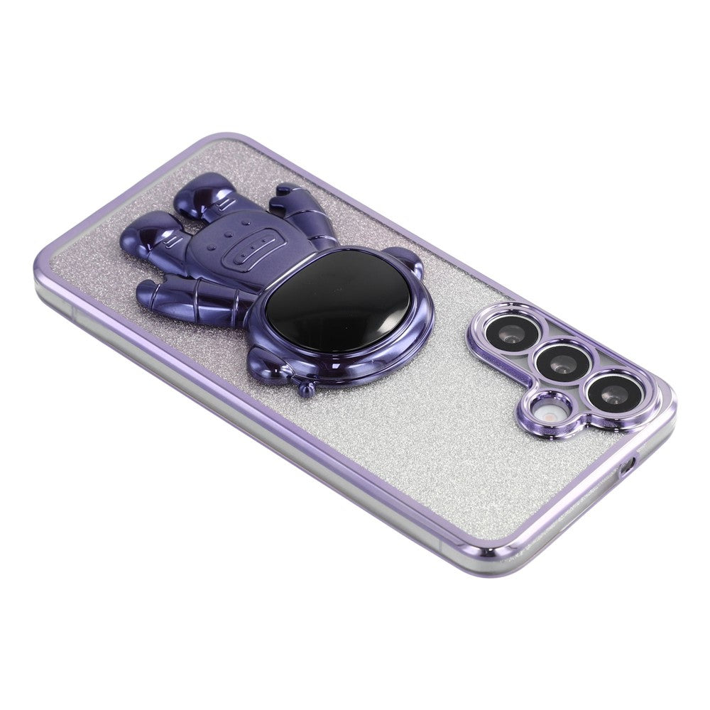 For Samsung Galaxy S25 Case with Astronaut Kickstand PC + TPU Phone Cover Shiny Glitter