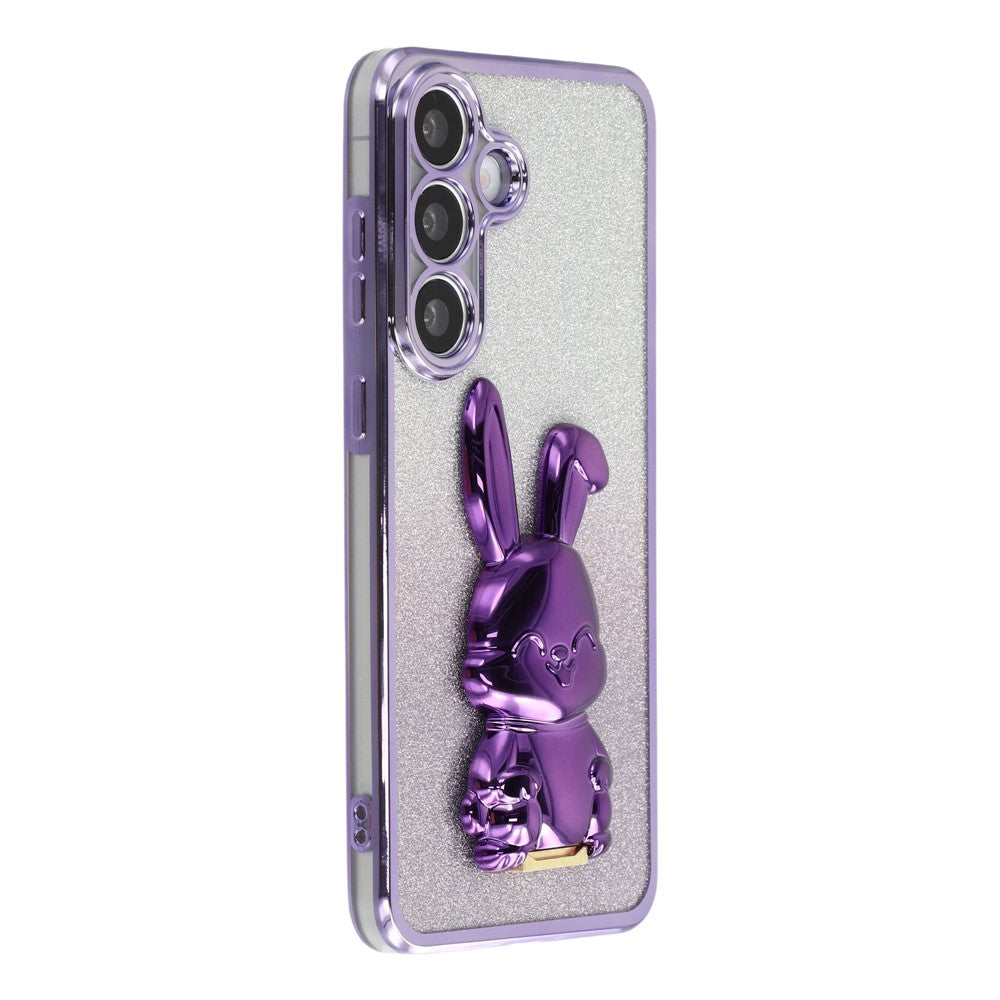 For Samsung Galaxy S25+ Case Electroplating Glitter Rabbit PC + TPU Phone Cover with Kickstand