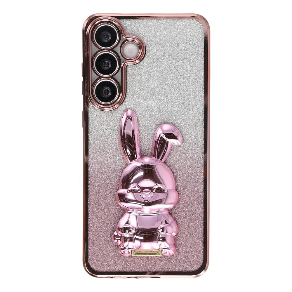 For Samsung Galaxy S24 FE Case Electroplating Glitter Rabbit PC + TPU Phone Cover with Kickstand