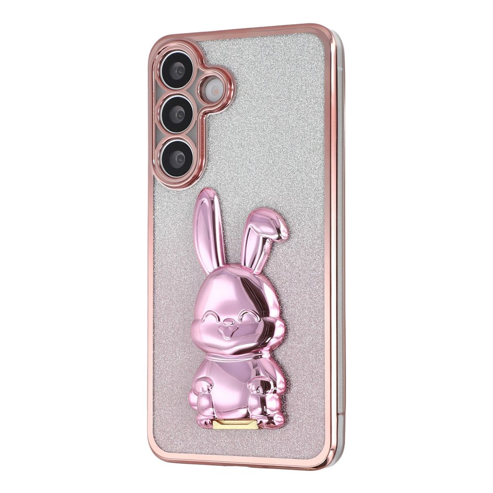 For Samsung Galaxy S24 FE Case Electroplating Glitter Rabbit PC + TPU Phone Cover with Kickstand