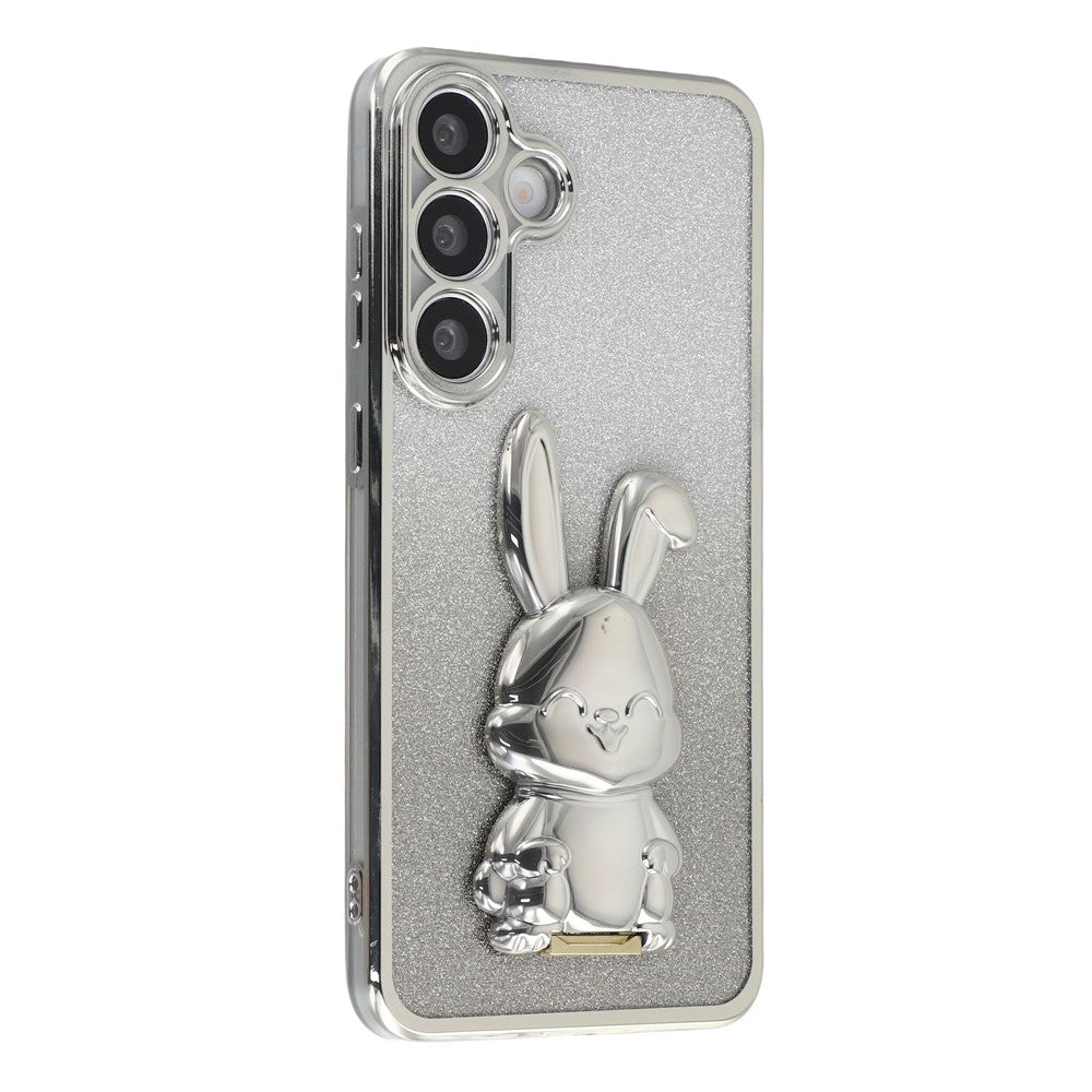 For Samsung Galaxy S24 FE Case Electroplating Glitter Rabbit PC + TPU Phone Cover with Kickstand