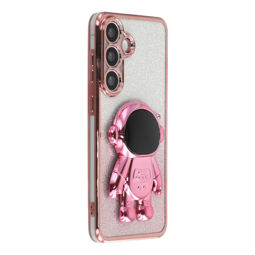 For Samsung Galaxy S24 FE Case with Astronaut Kickstand PC + TPU Phone Cover Shiny Glitter