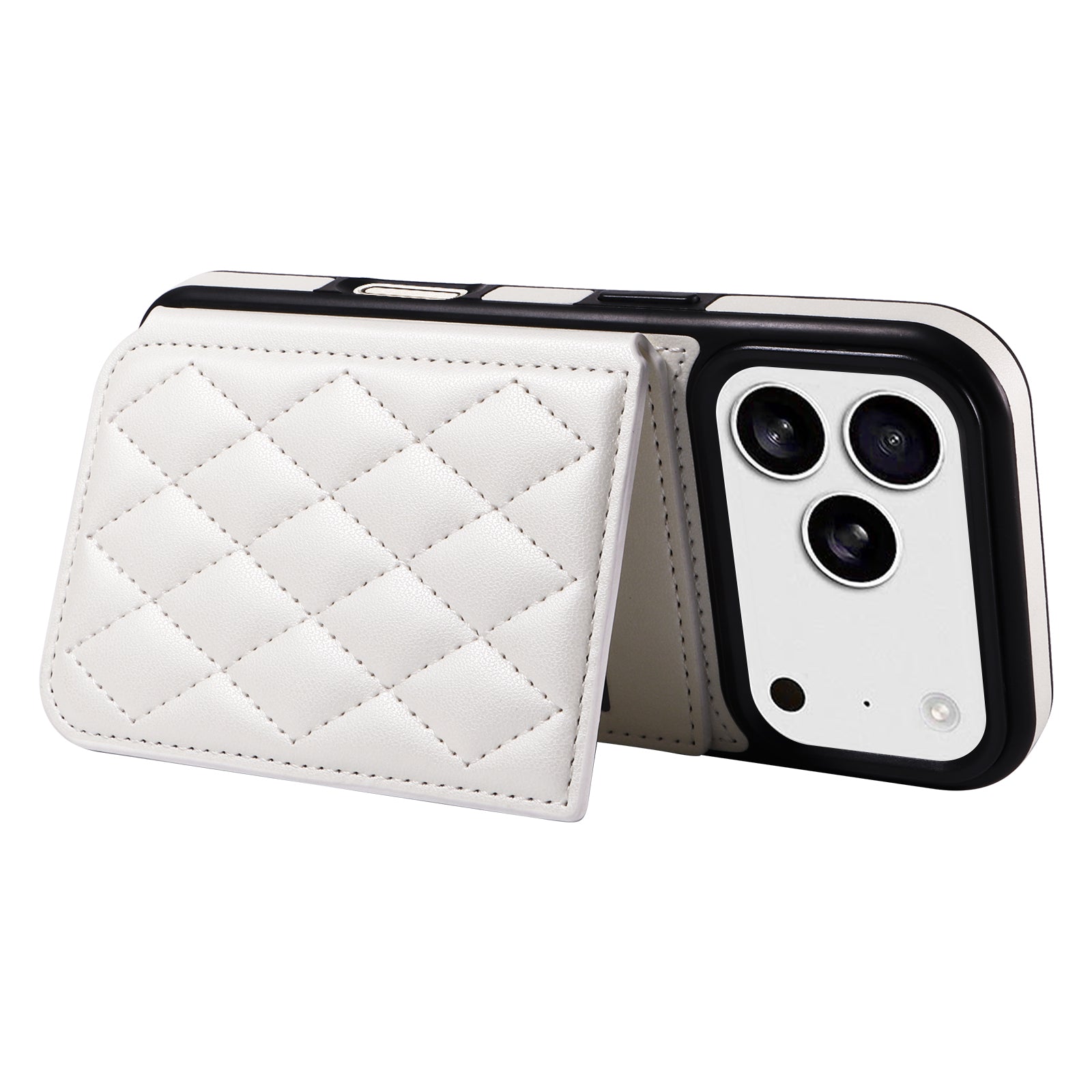 Étui pour iPhone 17 Pro avec pochette porte-cartes, support intégré, coque en TPU revêtue de cuir et dragonne