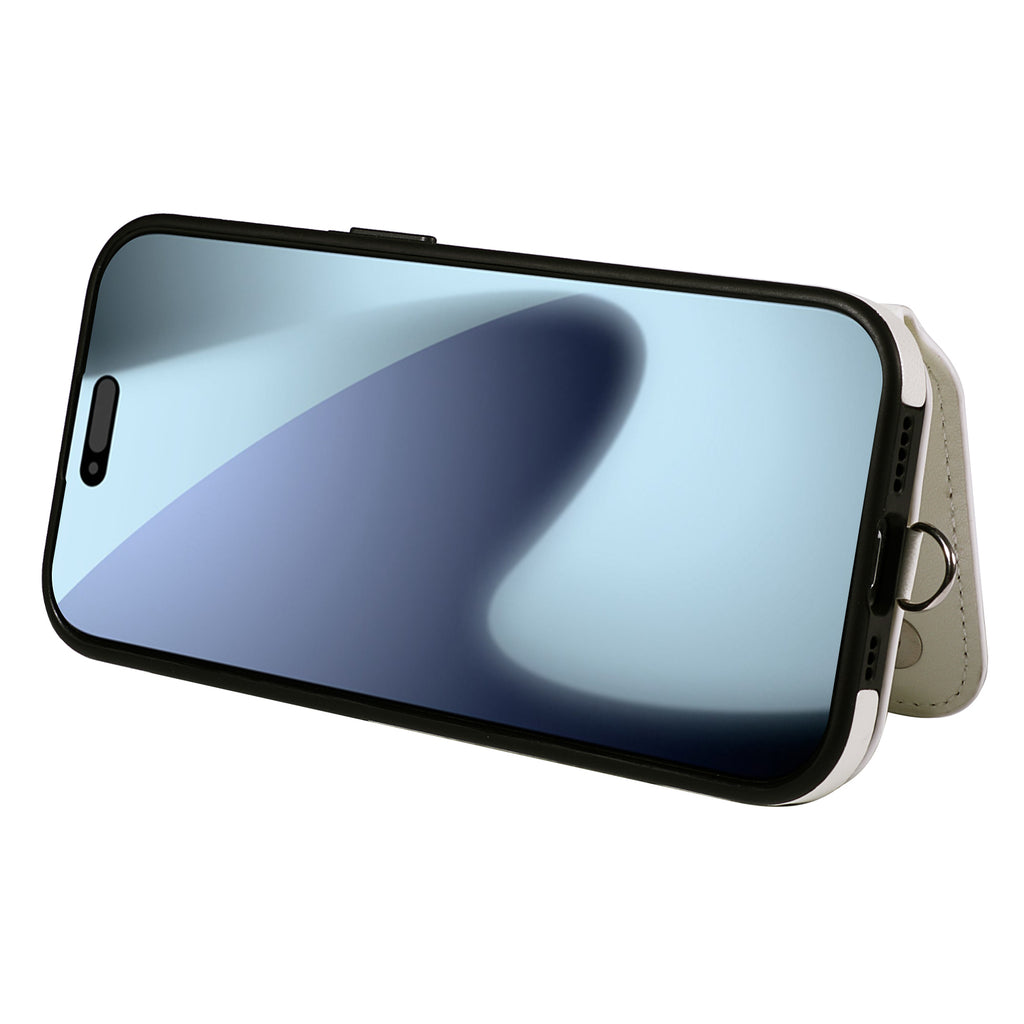 Étui pour iPhone 17 Pro avec pochette porte-cartes, support intégré, coque en TPU revêtue de cuir et dragonne