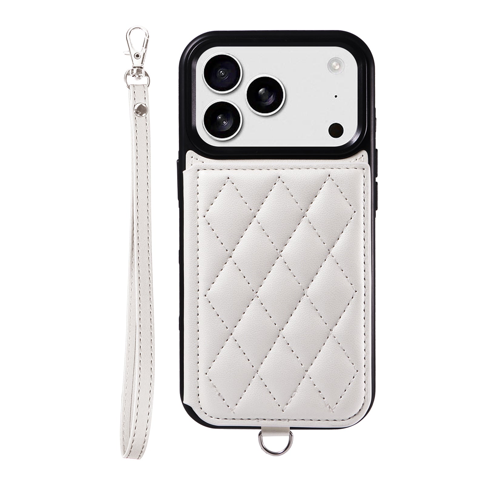 Étui pour iPhone 17 Pro avec pochette porte-cartes, support intégré, coque en TPU revêtue de cuir et dragonne