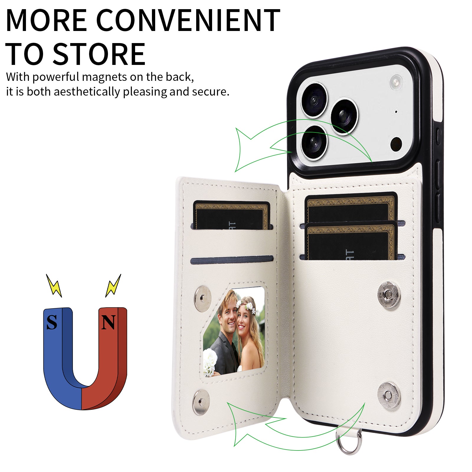 Étui pour iPhone 17 Pro avec pochette porte-cartes, support intégré, coque en TPU revêtue de cuir et dragonne