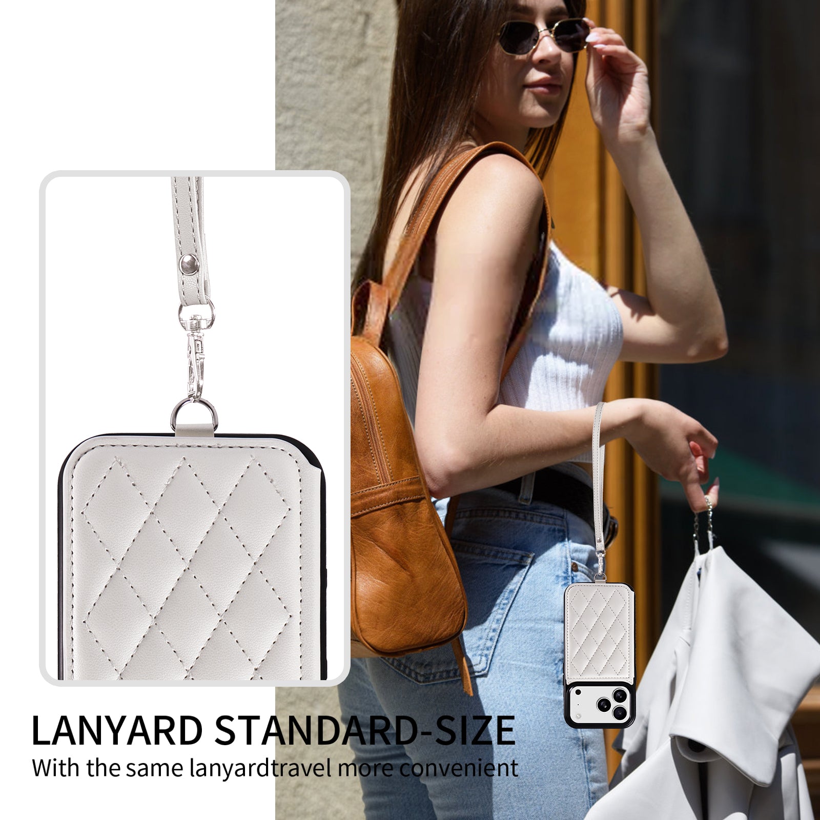 Étui pour iPhone 17 Pro avec pochette porte-cartes, support intégré, coque en TPU revêtue de cuir et dragonne