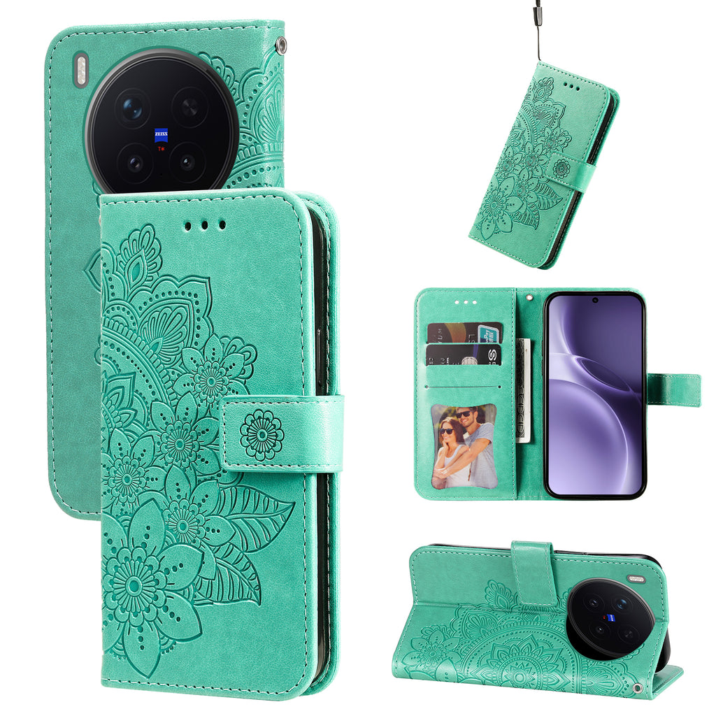 For vivo X300 Pro 5G Case Floral Pattern PU Leather Wallet Stand Phone Cover